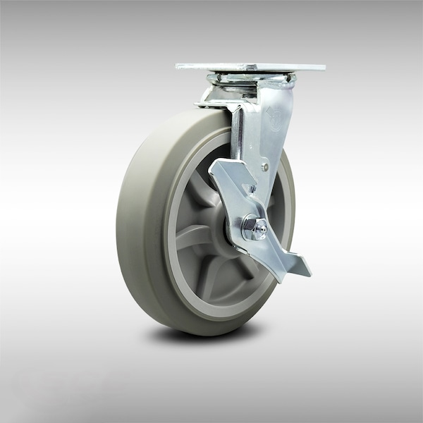 8 Inch SS Thermoplastic Rubber Swivel Caster with Ball Bearing and Brake SCC